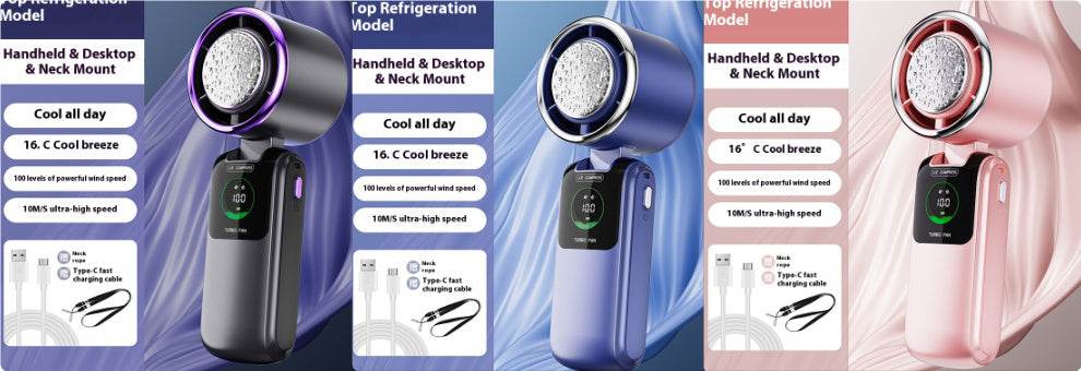 New Ice Pack High-Speed Handheld Eletirc Fan Speed Adjustable Folding Mini Fan Portable Outdoor Hanging Neck Small Fan - Velora