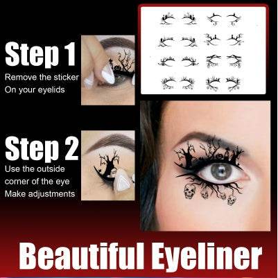 Halloween Eyeliner Patch, Scary Fashion Party Makeup Kit Bat Spider Decorative Eyeliner Eyeshadow Patch - Velora