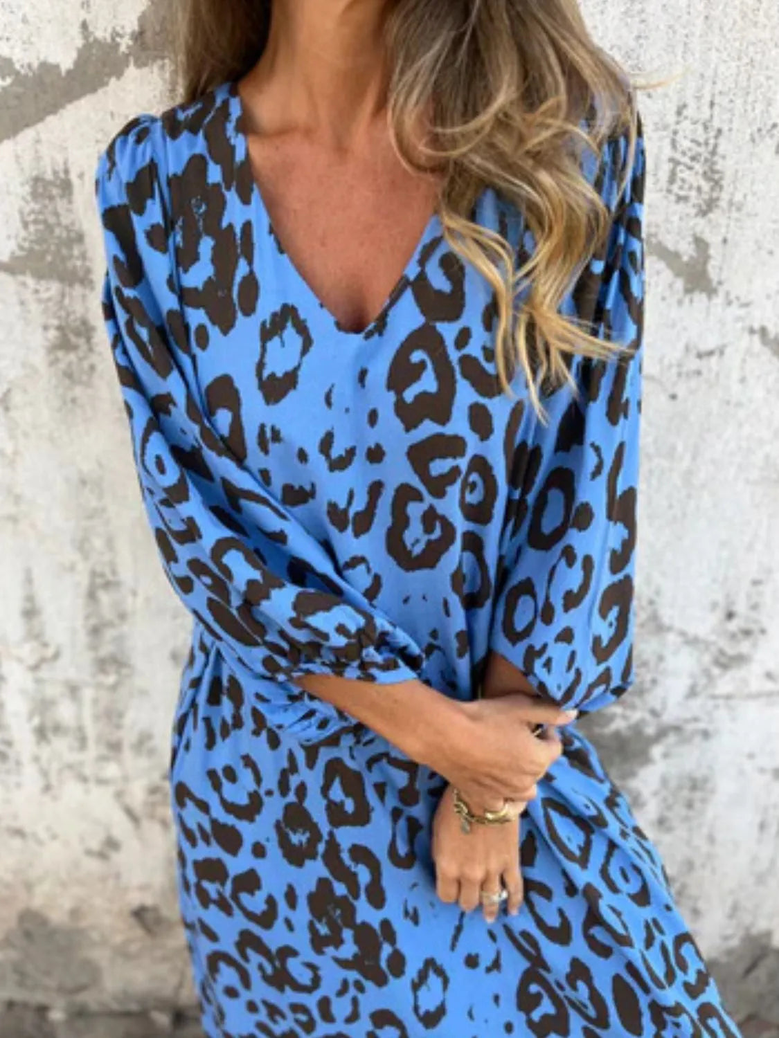 Full Size Printed V-Neck Dress with Pockets Plus Size - Velora