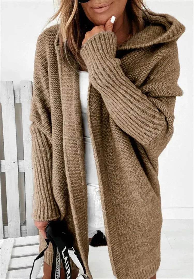 Oversized Head cover Knitted Long Kimono Cashmere Cardigan for Women - Velora