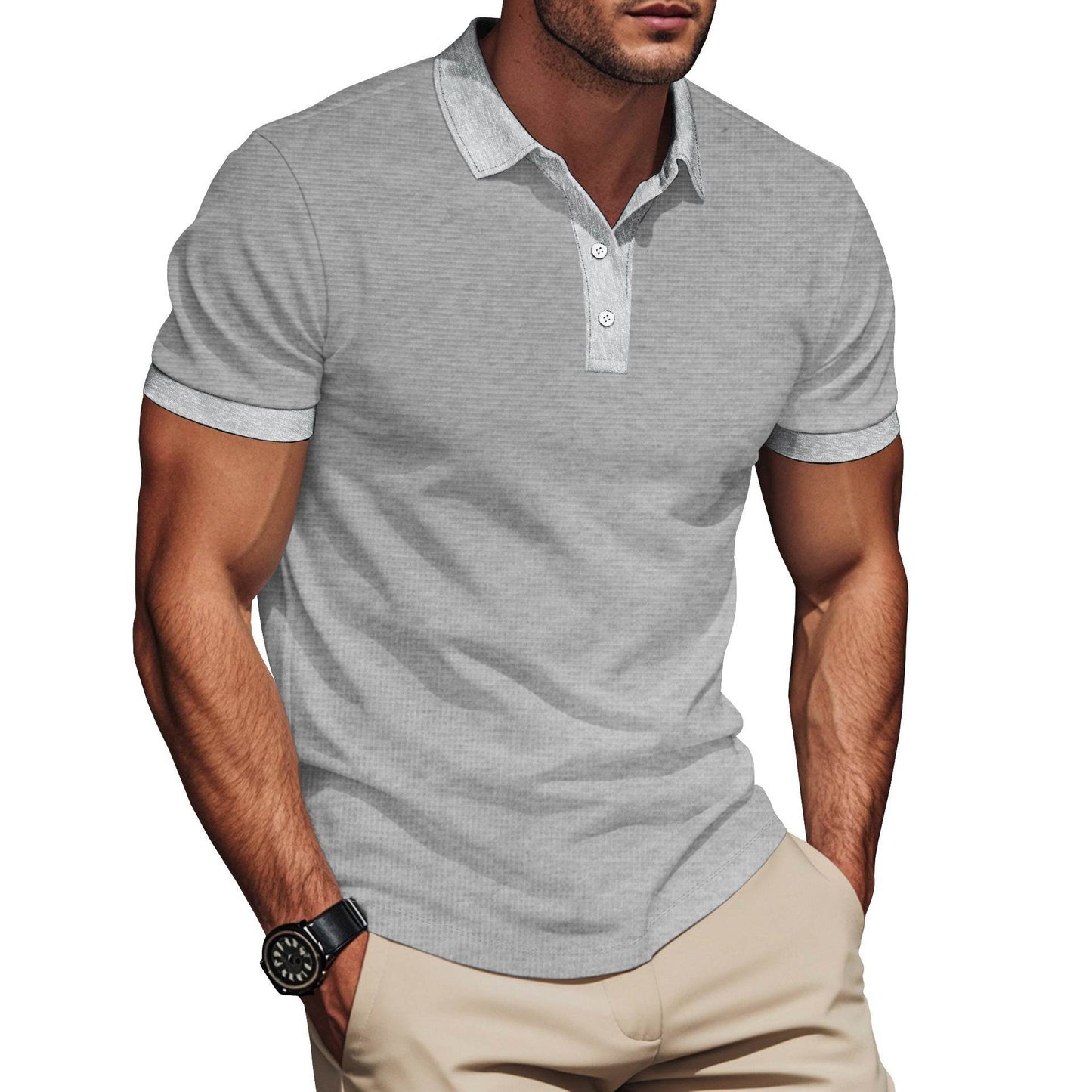 Lapel Color Matching Short Sleeve Plus Size Men - Velora