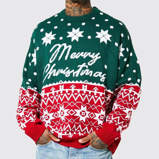 Men's New Fashion Knitted Jacquard Loose Round Neck Pullover Sweater For Autumn And Winter And Christmas - Velora
