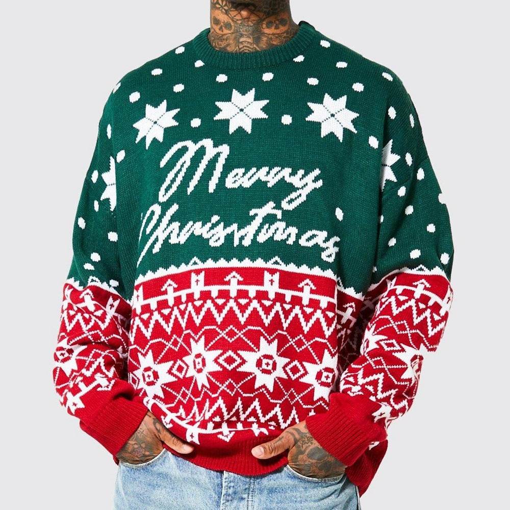 Men's New Fashion Knitted Jacquard Loose Round Neck Pullover Sweater For Autumn And Winter And Christmas - Velora