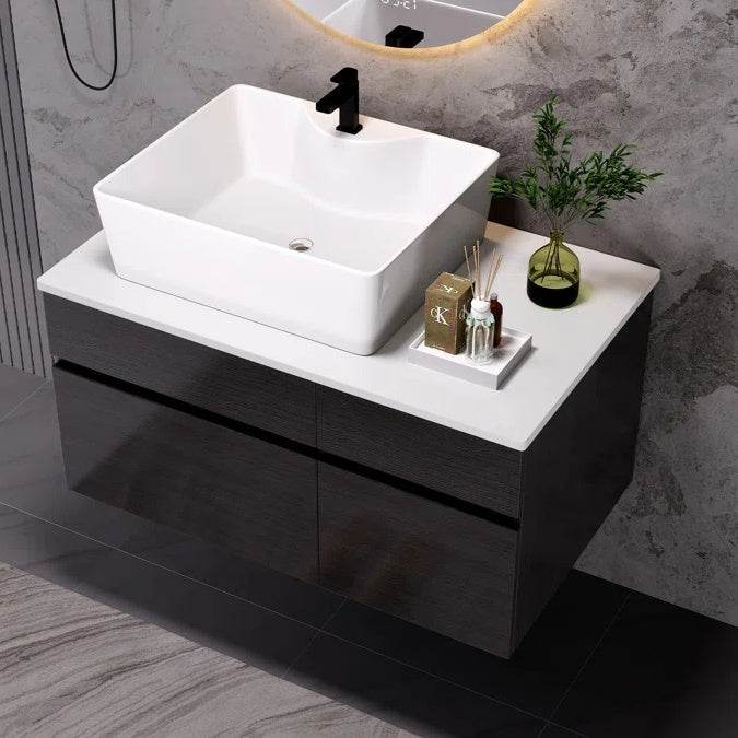 31.5 Inches Wall Mounted Single Bathroom Vanity With Engineered Stone Top - Velora