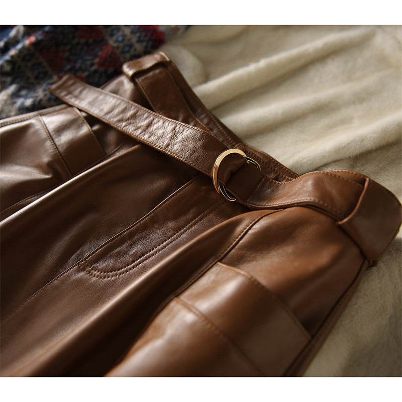 Fashion Retro All-match A- Line High Waist Formal Office Work Midi Faux Leather Skirt - Velora