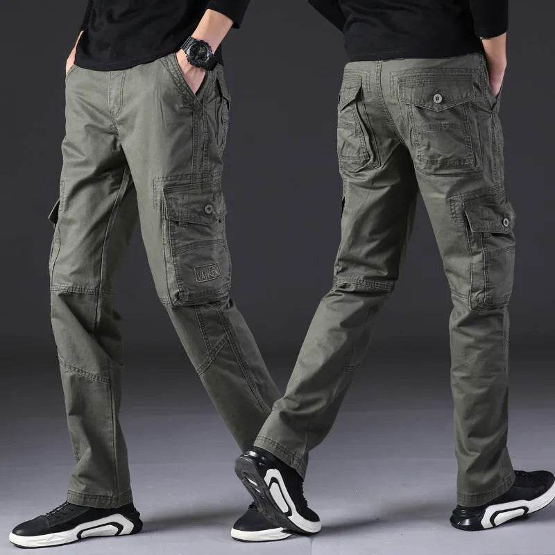 Overalls Men's Outdoor Casual Trousers Pure Cotton Straight Loose Multi-pocket Cargo Pant - Velora