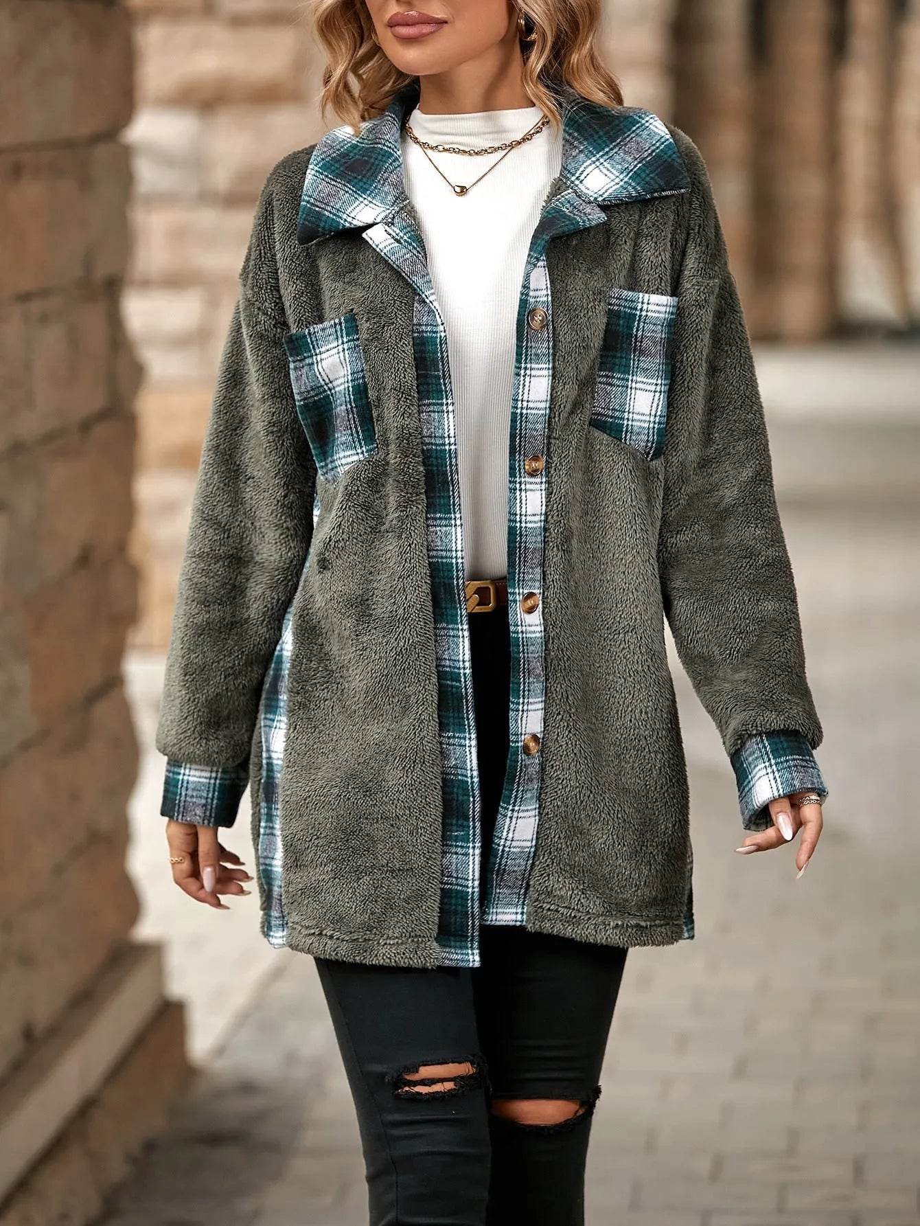 Plaid Woolen Coat Fashion Lapel Single-breasted Mid-length Coat Women's Clothing - Velora