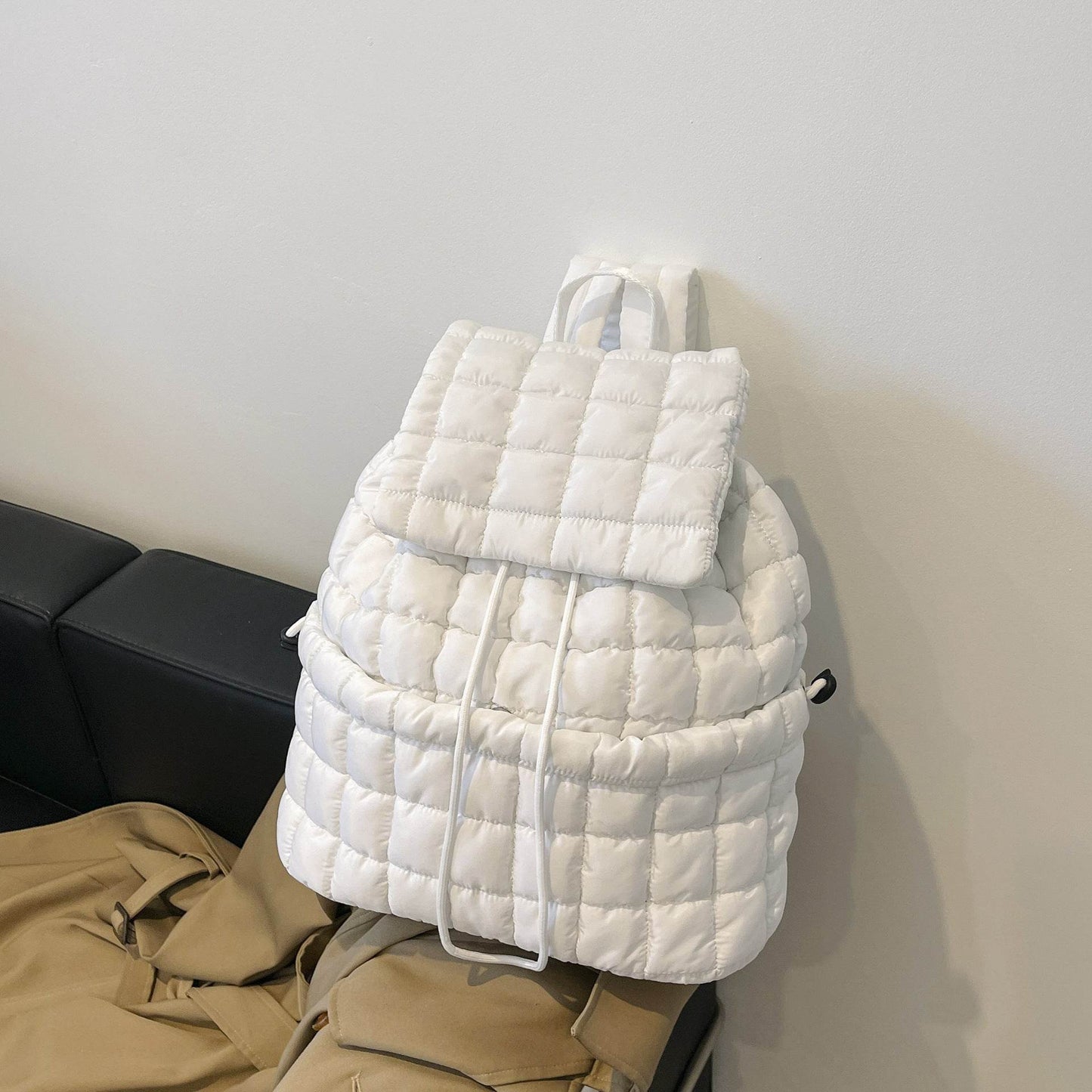 Candy Color Quilted Women Backpack Puffy Down Padded School Bag Large Cotton Travel Back Pack Bags For Women Plaids Shoulder Bag - Velora