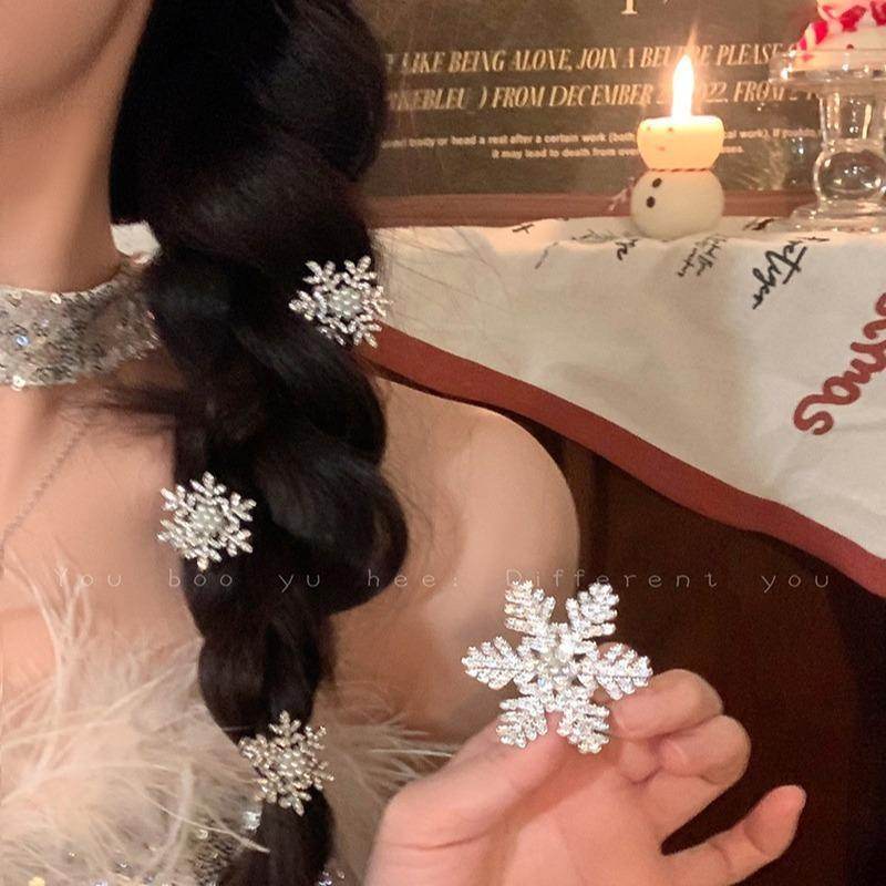Crystal Snowflake Pearl flower Retro Hair Clip - Velora