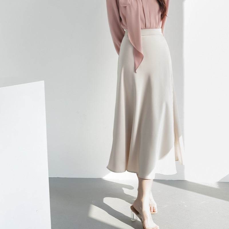 Women's formal Work Satin Skirt Summer High Waist Midi Sheath Skirt - Velora