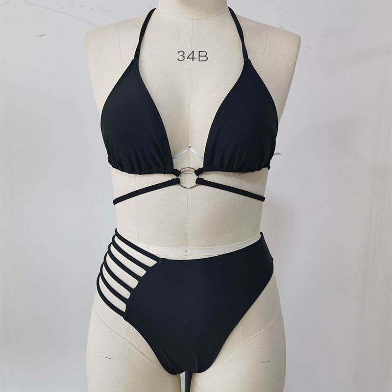 Two-piece Halter Neck Bikini Leopard Print Cutout Strap Swimsuit Set Summer Beach Womens Clothing - Velora