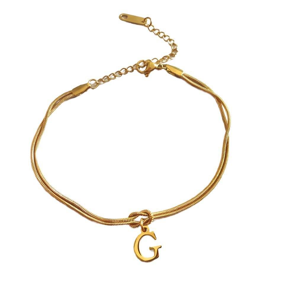 New Letter A-Z Love Knot Bracelets For Women Couple Gold Color Dainty Snake Chain Charm Bracelet Stainless Steel Jewelry Gift Valentine's Day Gifts - Velora
