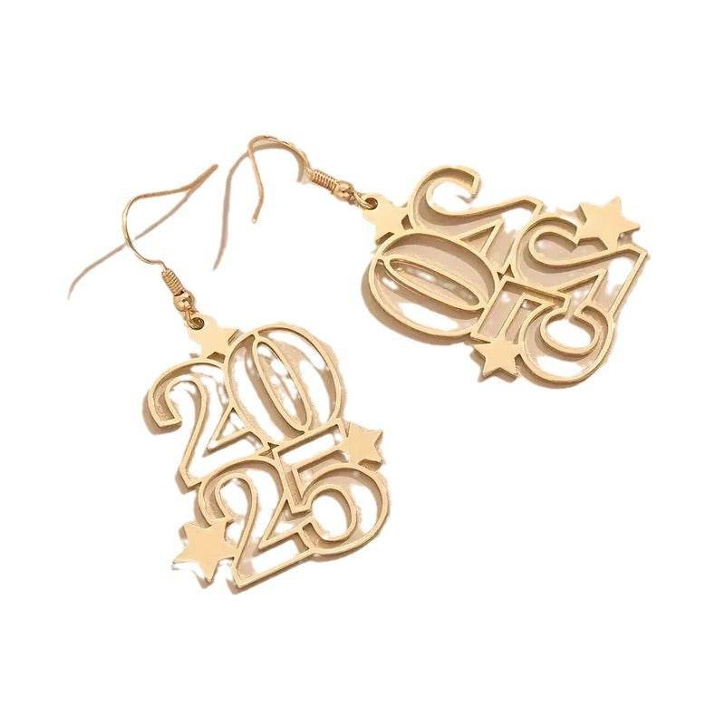 New Creative Gloden Number 2025 Dangle Earrings For Women Fashion Jewelry New Year Earring For Party - Velora