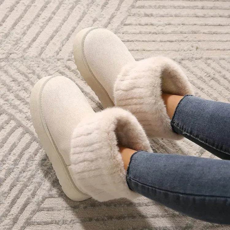 Thick-soled Plush Snow Boots Winter Warm Mid-tube Furry Cotton Shoes For Women Short Boot - Velora