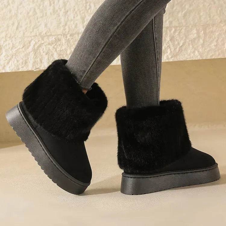 Thick-soled Plush Snow Boots Winter Warm Mid-tube Furry Cotton Shoes For Women Short Boot - Velora