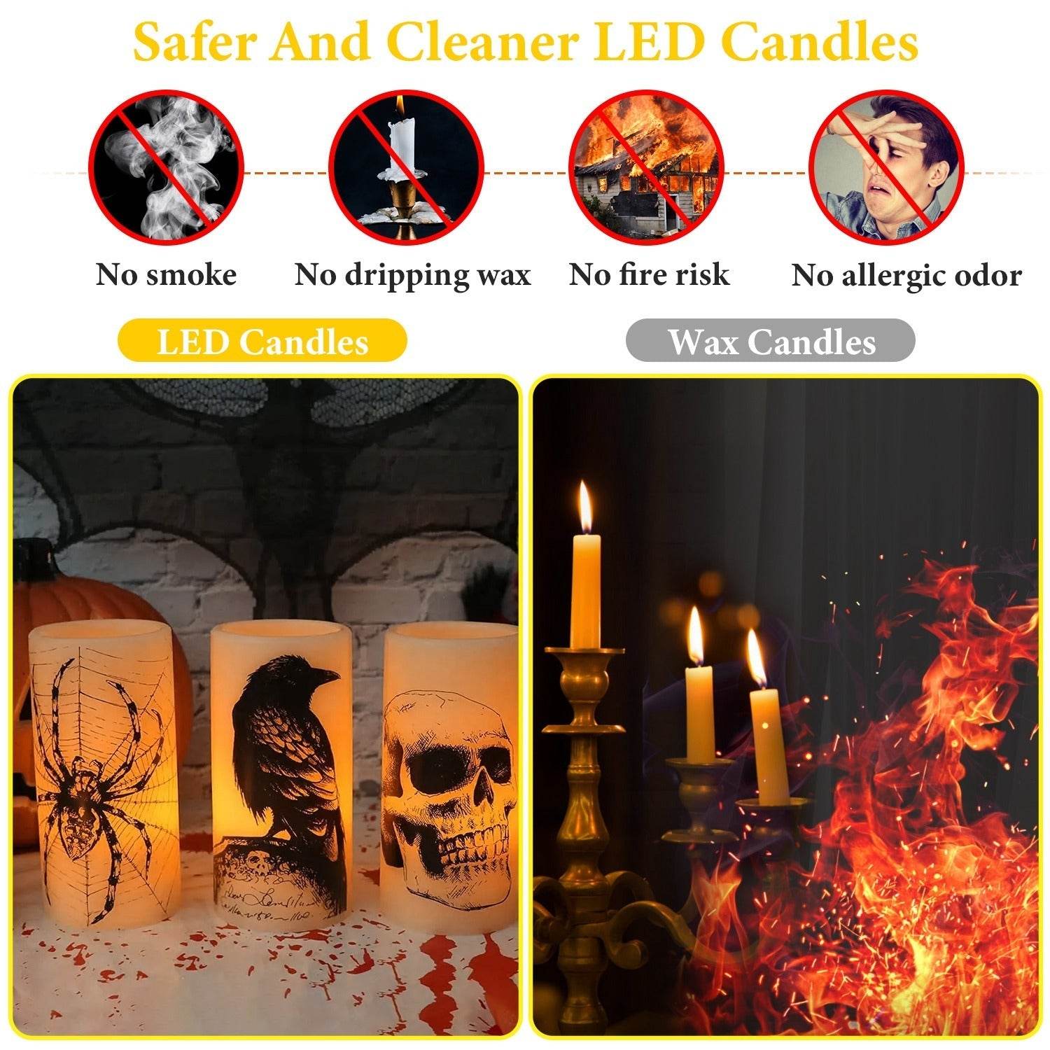 3 Pack Halloween Flameless Candle Lamp With Timer Setting Battery Operated Warm Orange Light Candles For Halloween Party Decoration - Velora