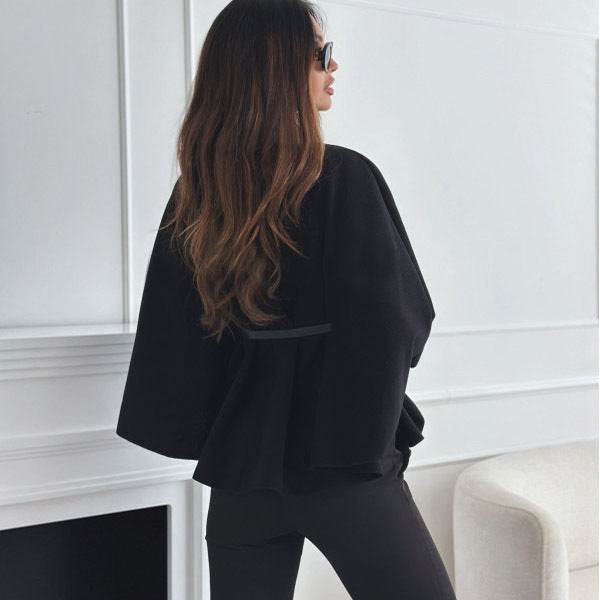 New Stand Collar Batwing Sleeves Cloak Top With Belt Ins Fashion Temperament Jacket Woolen Sweater Outwear For Women Clothing - Velora