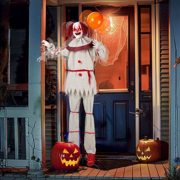 5.7ft Eye Red Light Vibration Clown Sound Voice Control, Standing Balloon Clown, Battery Model - Battery Not Included, Halloween Standing Decoration - Velora