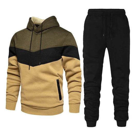 2pcs Winter Fashion Stitching Suit Outdoors Sports Suit Men's Sweatsuit Hoodie Outfit set - Velora