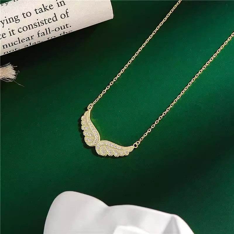 S925 Sterling Silver Cubic Zirconia Angel Wings Pendant Necklaces Women Sterling Silver 925 Clavicle Chain Necklaces Jewelry - Velora