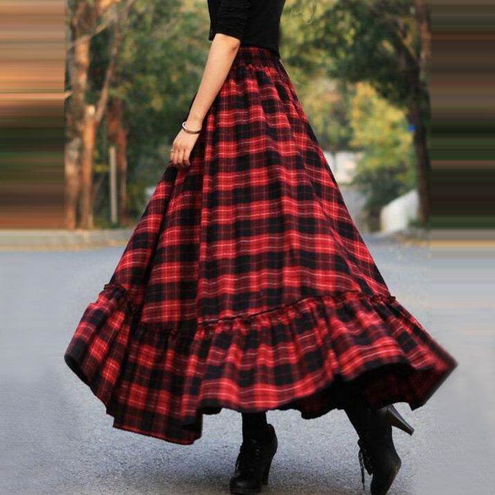 Sweet Plaid Midi Maxi Skirt For Women - Velora