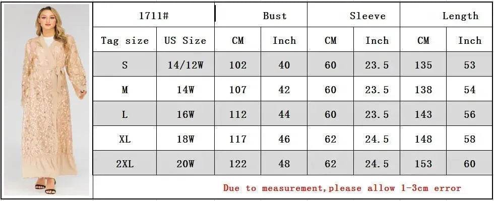 Champagne Sequined Abaya Dress for Dubai Turkey Women Dubai Abaya Kimono - Velora