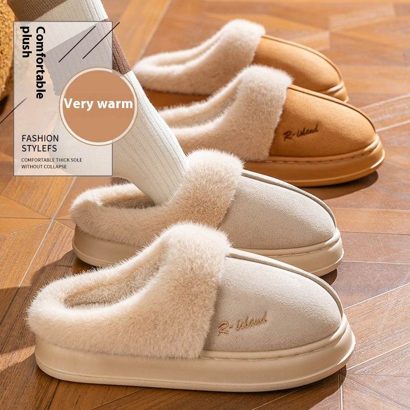 New Winter Cosy Warm Couple Style Concise Fluffy Slippers Women Men Non-slip Soft Slides Indoor Mule Ladies' Home Cotton Shoes - Velora