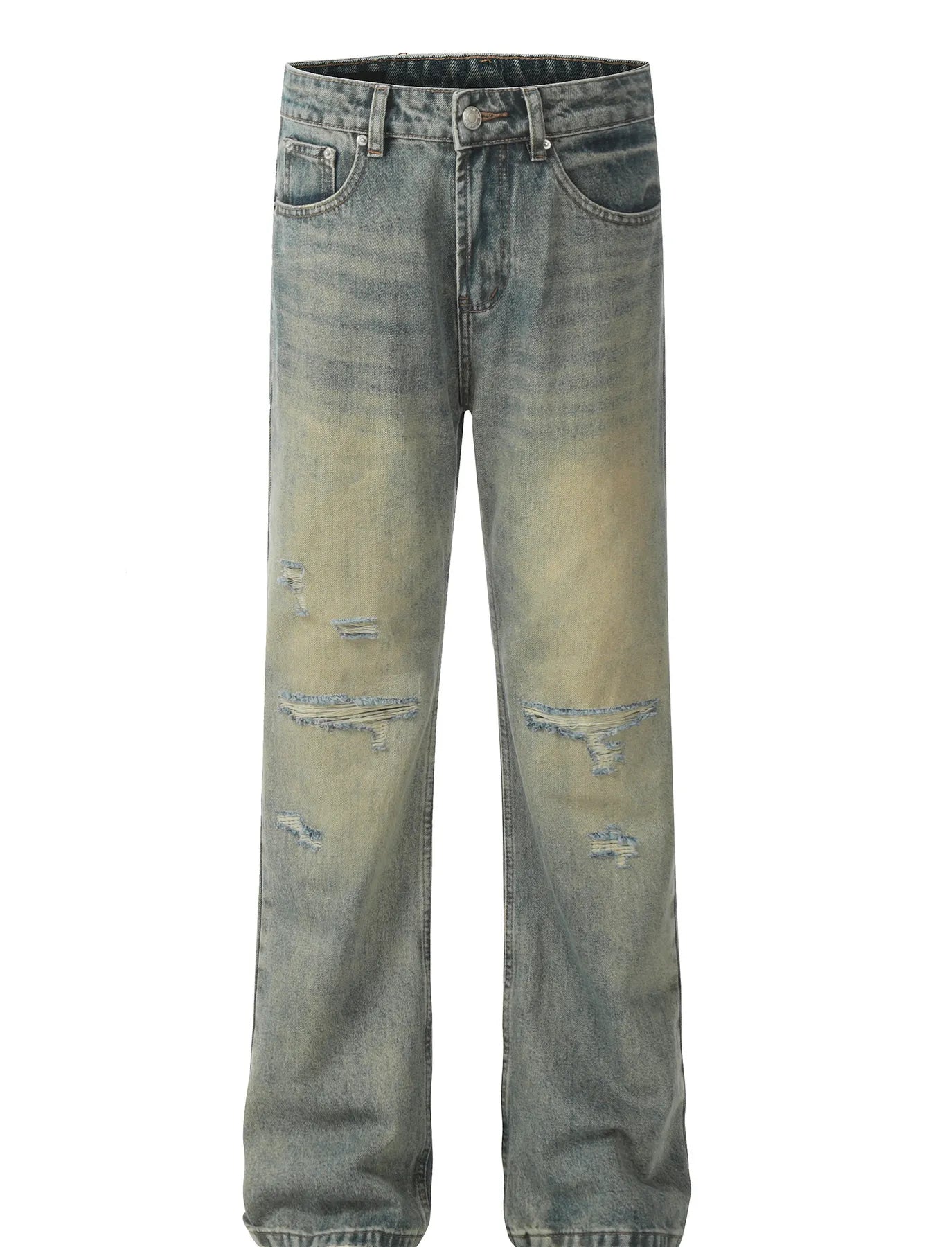 Men's Distressed High-Waist Straight Leg Jeans - Velora