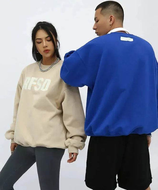 Fleece-lined Loose Street Drop-shoulder Printed Round Neck Sweatshirt Unisex - Velora