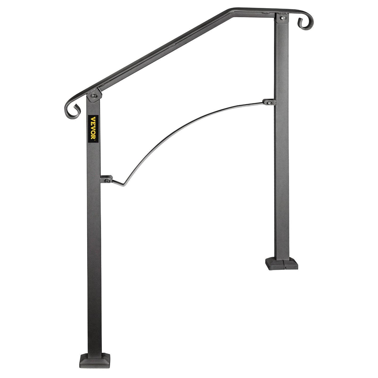 Handrails For Outdoor Steps, Fit 2 Or 3 Steps Outdoor Stair Railing, Arch 2 Wrought Iron Handrail, Flexible Porch Railing, Black Transitional Handrails For Concrete Steps Or Wooden Stairs - Velora