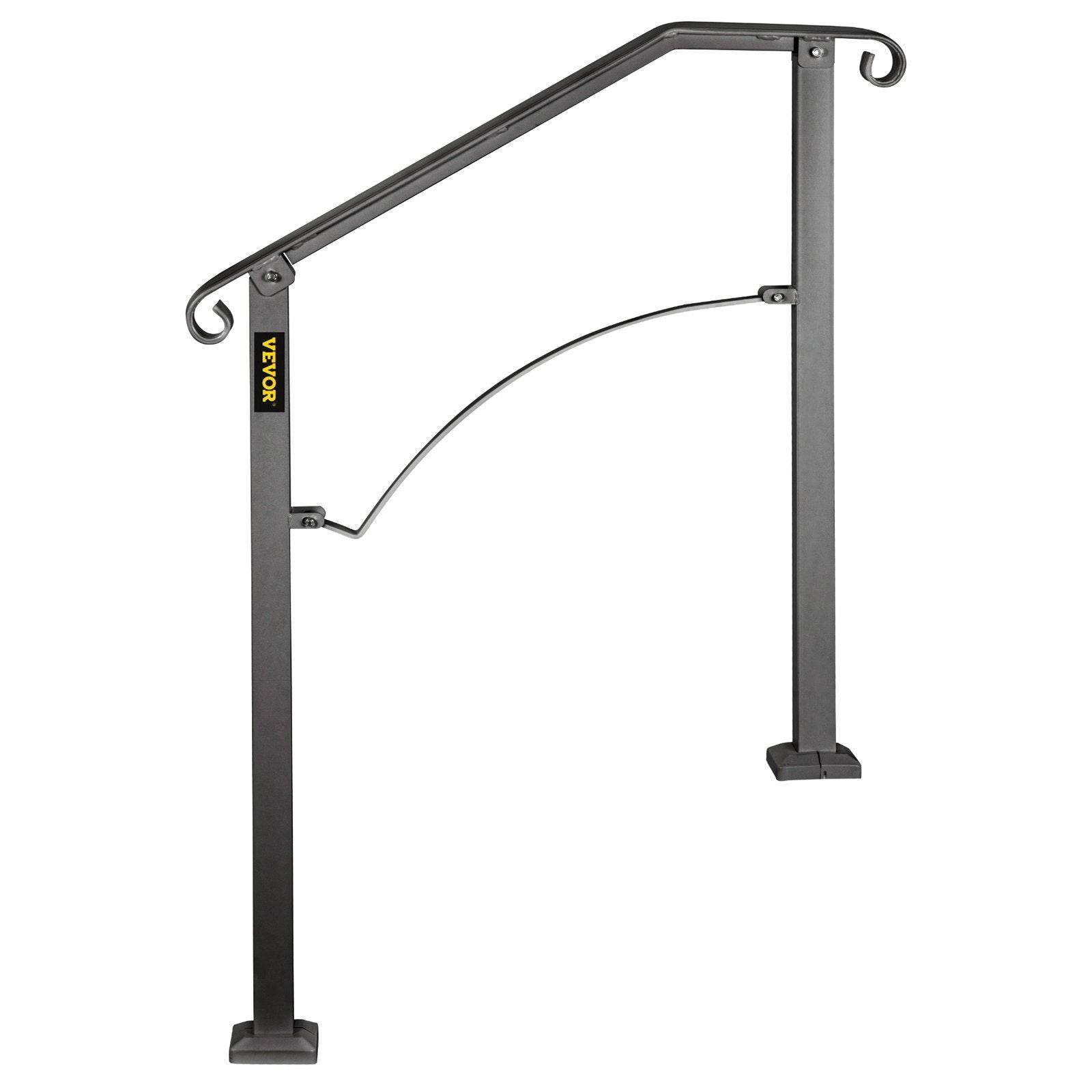 Handrails For Outdoor Steps, Fit 2 Or 3 Steps Outdoor Stair Railing, Arch 2 Wrought Iron Handrail, Flexible Porch Railing, Black Transitional Handrails For Concrete Steps Or Wooden Stairs - Velora