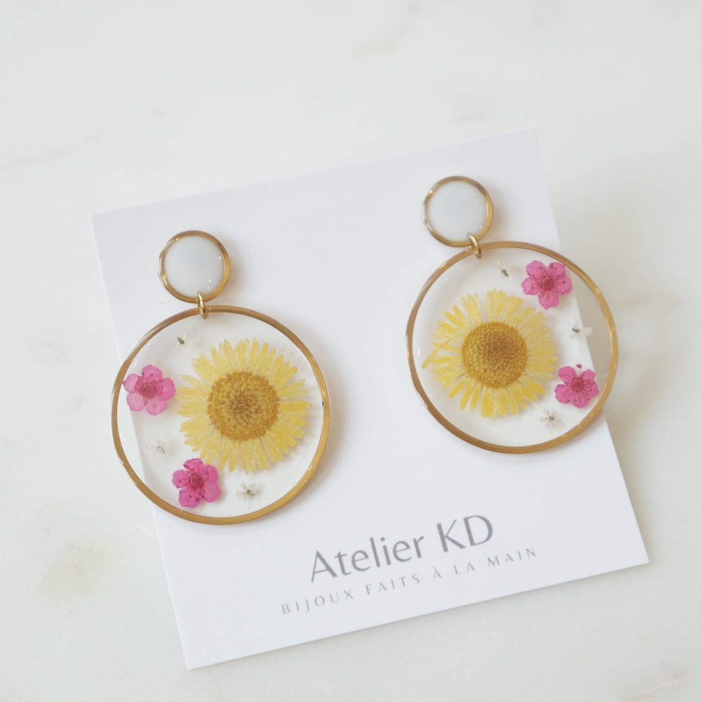 Boucles d'oreilles duo jaune et fuschia - goute (XXL) - Velora