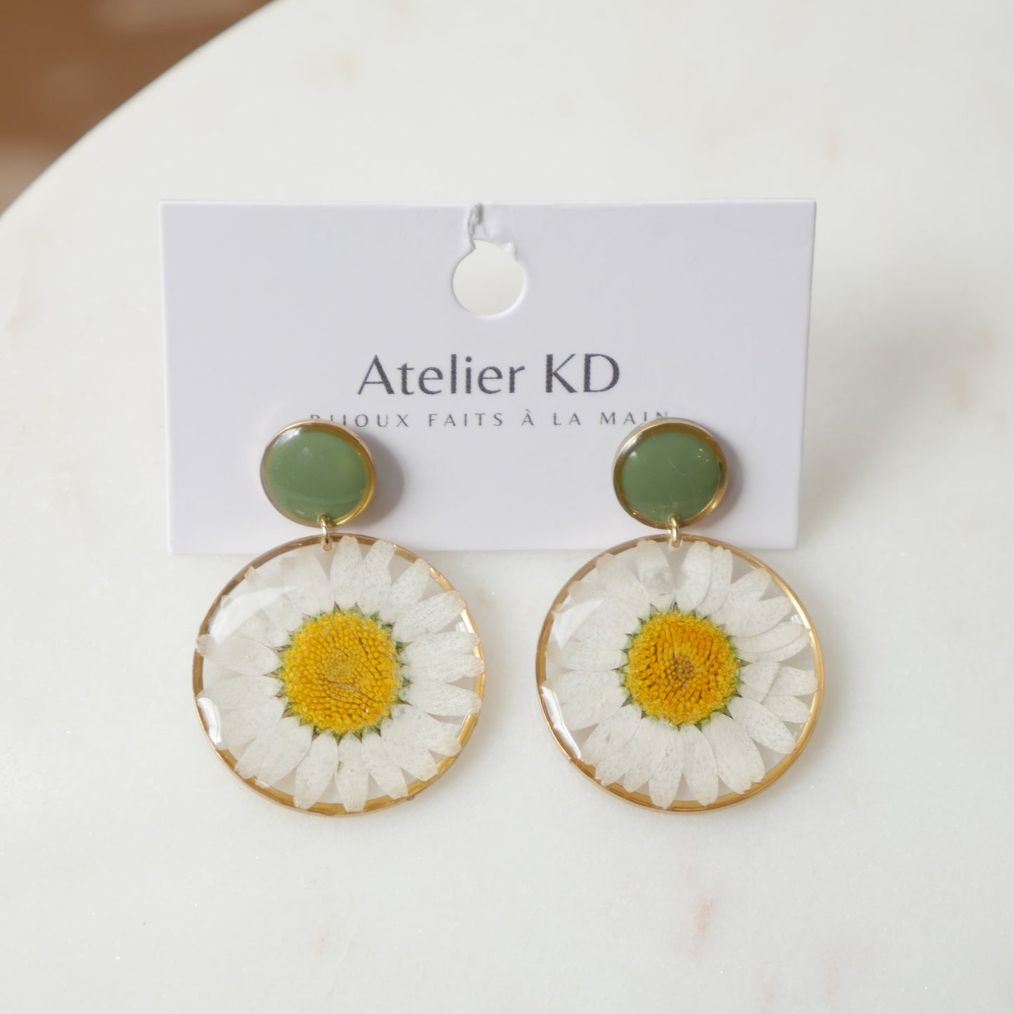 Boucles d'oreilles duo margot blanche et Kaki - rond (35mm) - Velora