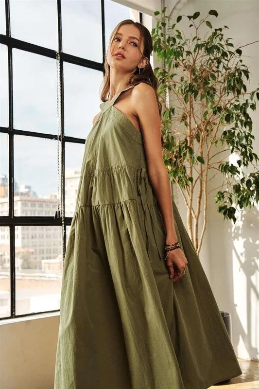 ADORA Crisscross Wide Strap Drawstring Detail Midi Dress - Velora Luxury Fashion