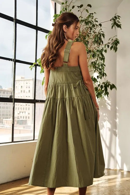 ADORA Crisscross Wide Strap Drawstring Detail Midi Dress - Velora Luxury Fashion