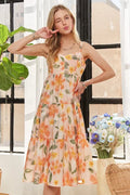 ADORA Smocked Back Floral Adjustable Strap Midi Dress - Velora Luxury Fashion