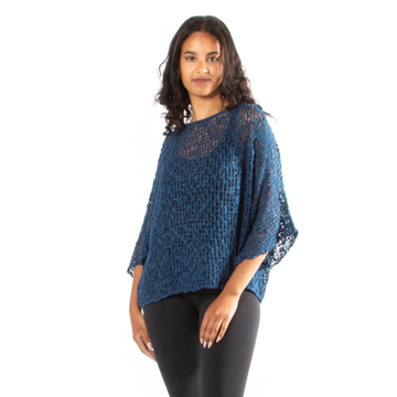 Navy Blue Popcorn Knit Top