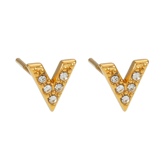 ALIVALDA Gold: 'V' Shaped Zirconia (CZ) Mini Stud Earrings - Velora Luxury Fashion