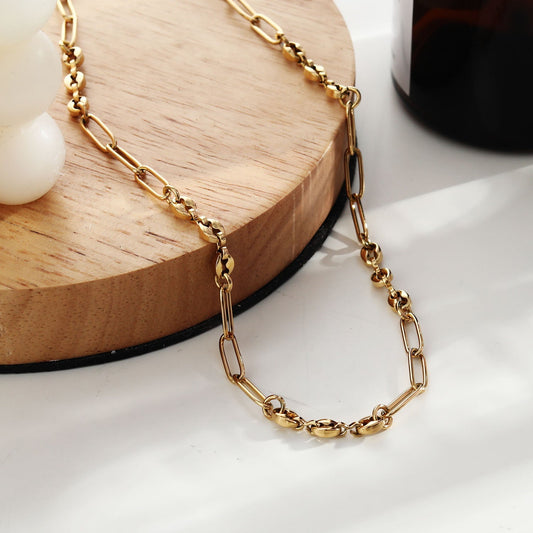 AMMA Gold: Paper-Clip & Oval-Beads Chain Necklace - Velora Luxury Fashion