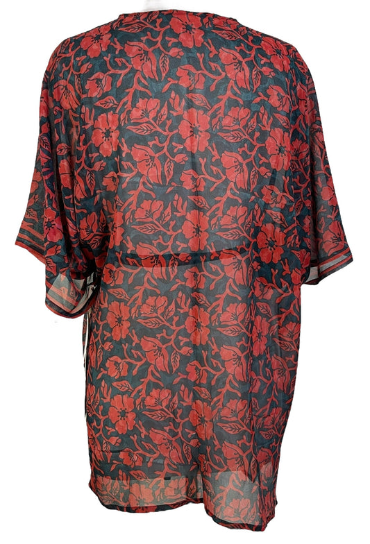 PRG6895 Sheer Avatar Pure Silk Kimono-Sleeved Jacket with Belt - Velora