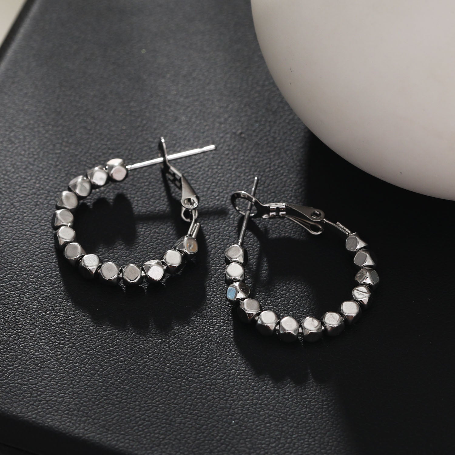 ANDALI Square Beads Hoop Silver Earrings - Velora Luxury Fashion