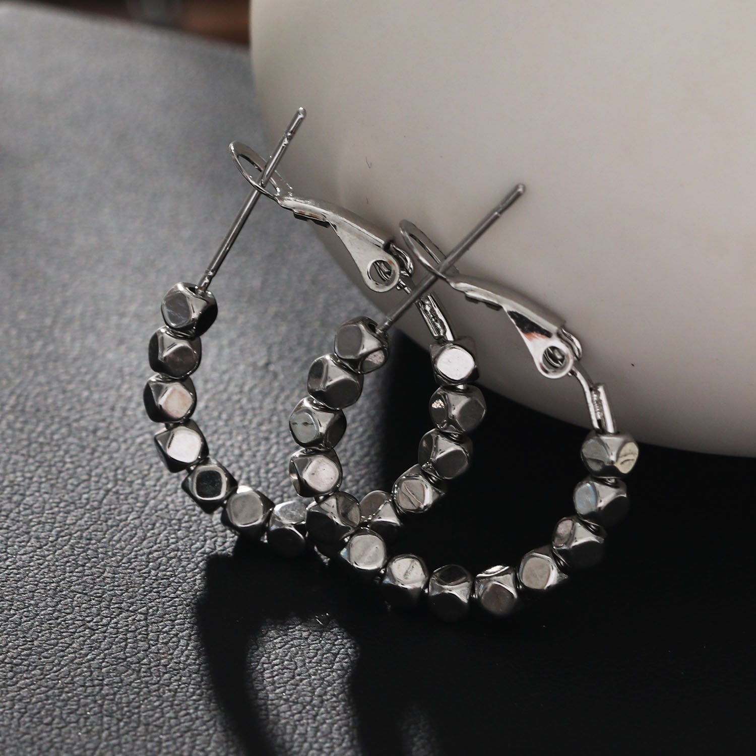 ANDALI Square Beads Hoop Silver Earrings - Velora Luxury Fashion