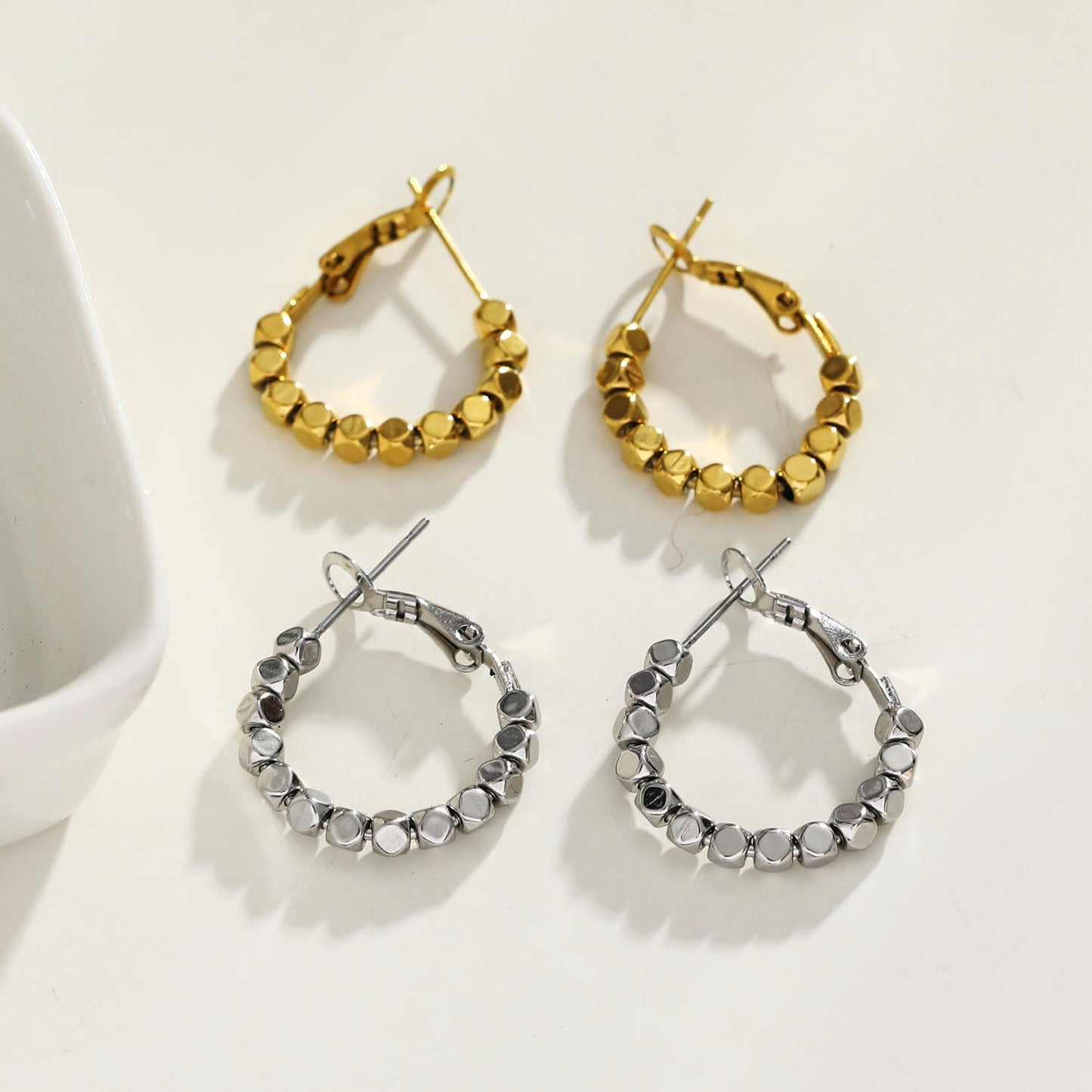 ANDALI Square Beads Hoop Silver Earrings - Velora Luxury Fashion