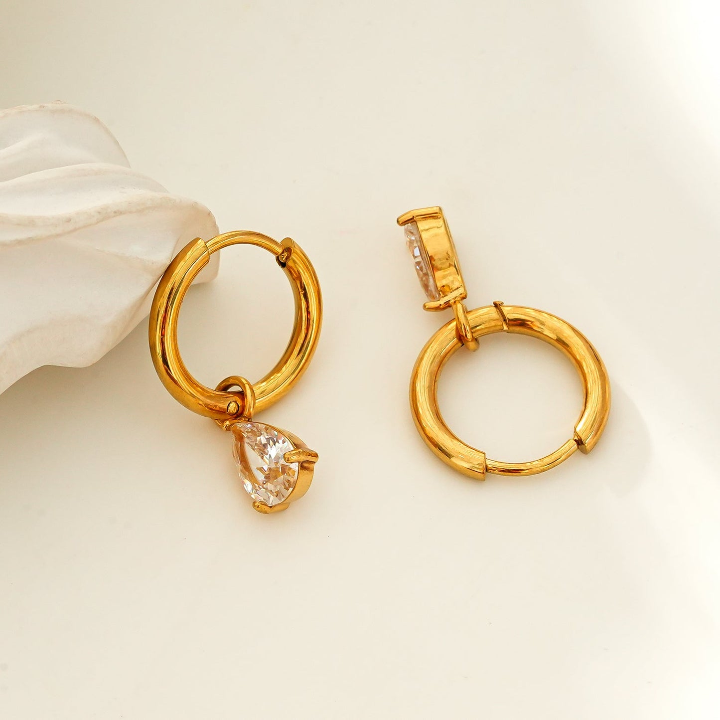 ANNAPOLIS Gold: Vintage Inspired Mini Hoops With Pearl Zirconia Charms - Velora Luxury Fashion