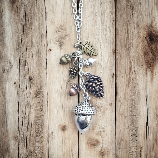 Acorn & Pinecone Necklace – Fall Woodland Pendant Gift - Velora Luxury Fashion