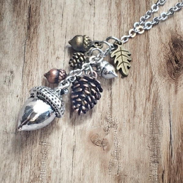 Acorn & Pinecone Necklace – Fall Woodland Pendant Gift - Velora Luxury Fashion