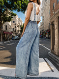 Adjustable Strap Wide Leg Denim Overalls - Velora Luxury Fashion