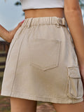 Adjustable Waist Denim Skirt with Pockets - Velora Luxury Fashion