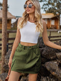 Adjustable Waist Denim Skirt with Pockets - Velora Luxury Fashion
