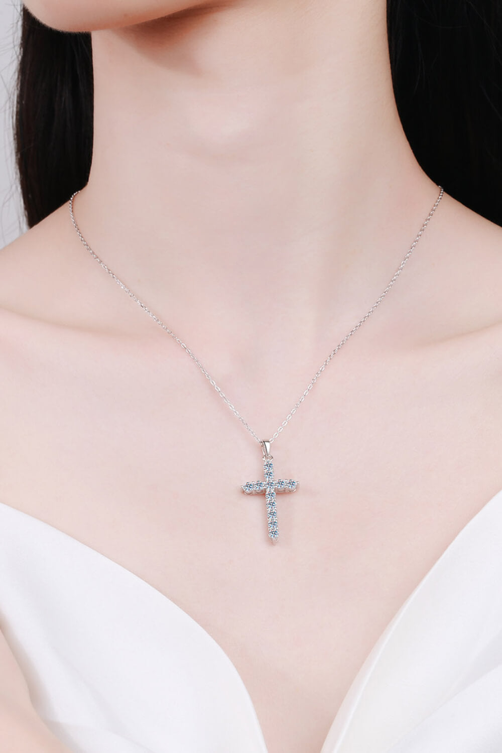 Adored 925 Sterling Silver Cross Moissanite Necklace - Velora Luxury Fashion